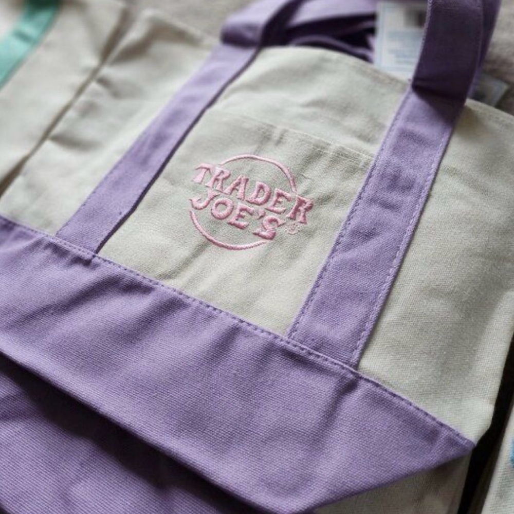 Trader Joe's Lavender and Cream Tote Bag